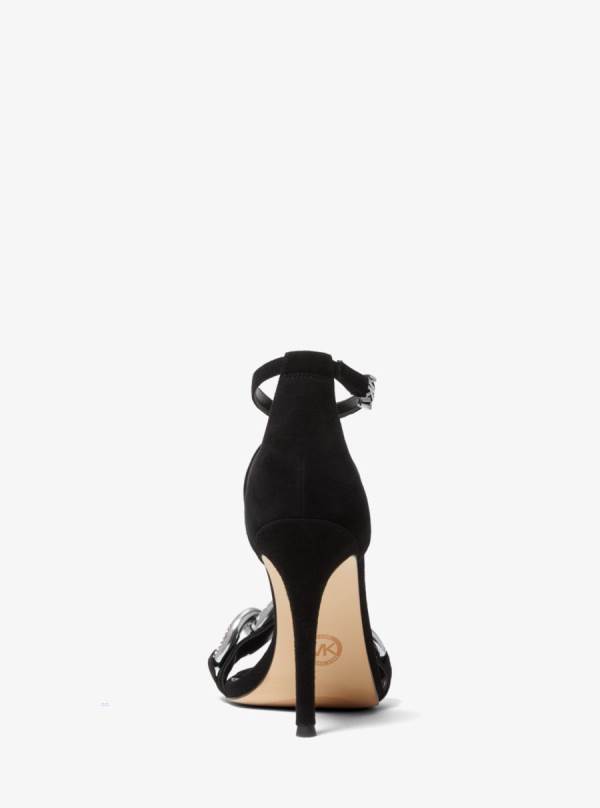 Damske Sandále Michael Kors Scarlett Chain Link Suede Čierne - Topanky Michael Kors Levně | ZUSOP-1957